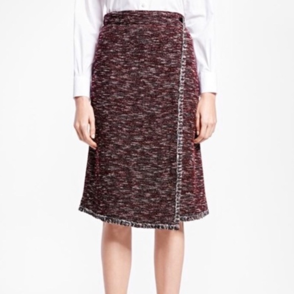 Brooks Brothers Wrap Tweed Knit Midi Skirt Burgundy-Multi Size M